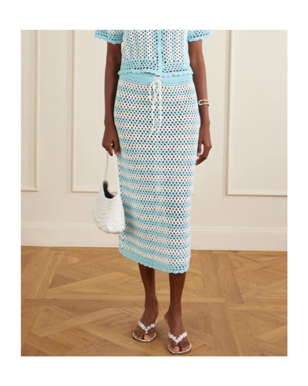 Jonathan Simkhai Blue Striped Crochet Skirt