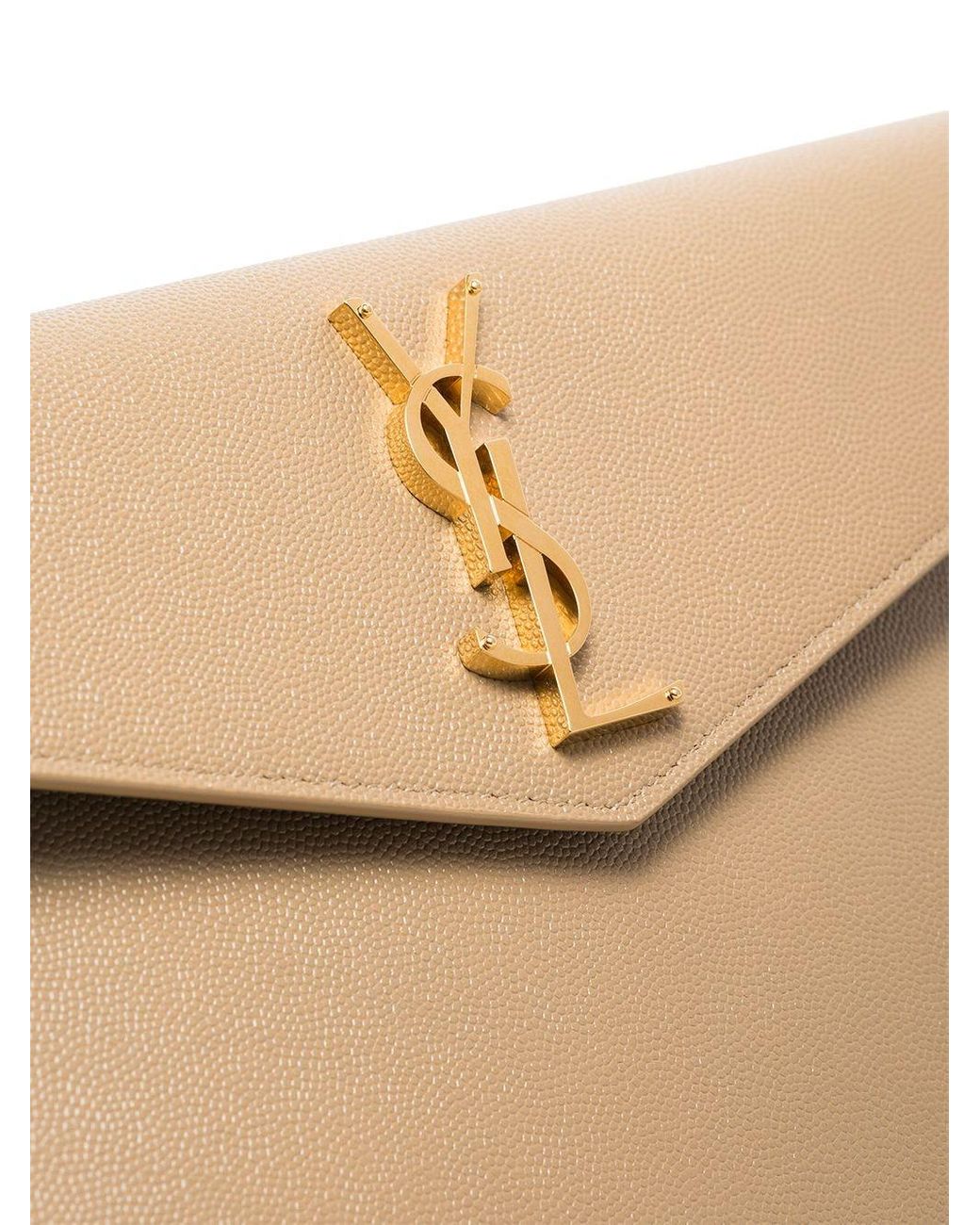 Saint Laurent Natural Uptown Cassandre Leather Envelope