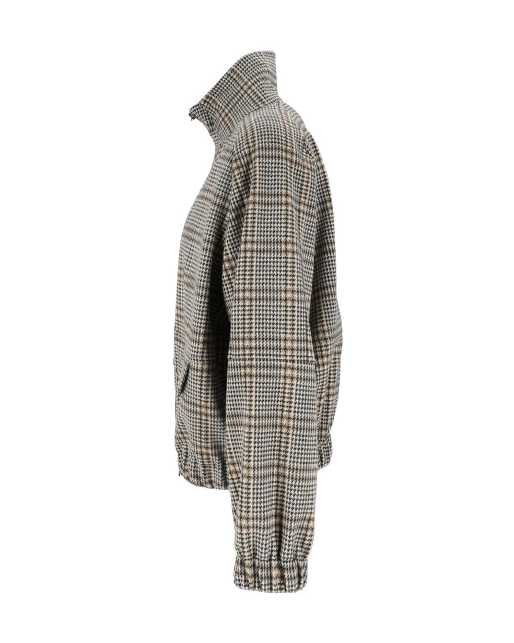 Fabiana Filippi Gray Check-Pattern Zipped Bomber Jacket