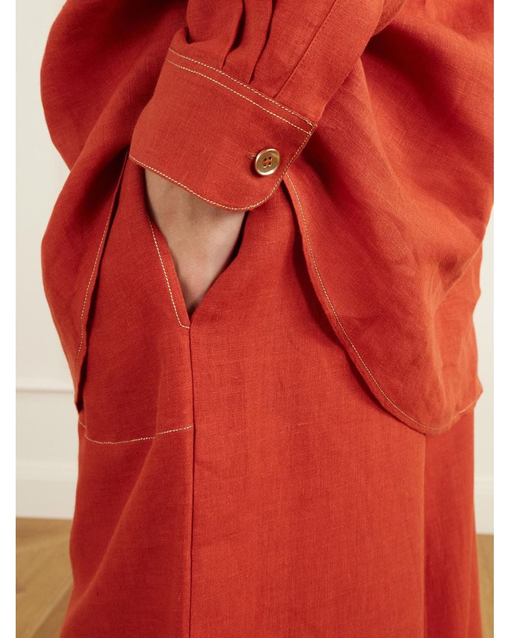 Eres Red Flashing Woven Linen Shirt