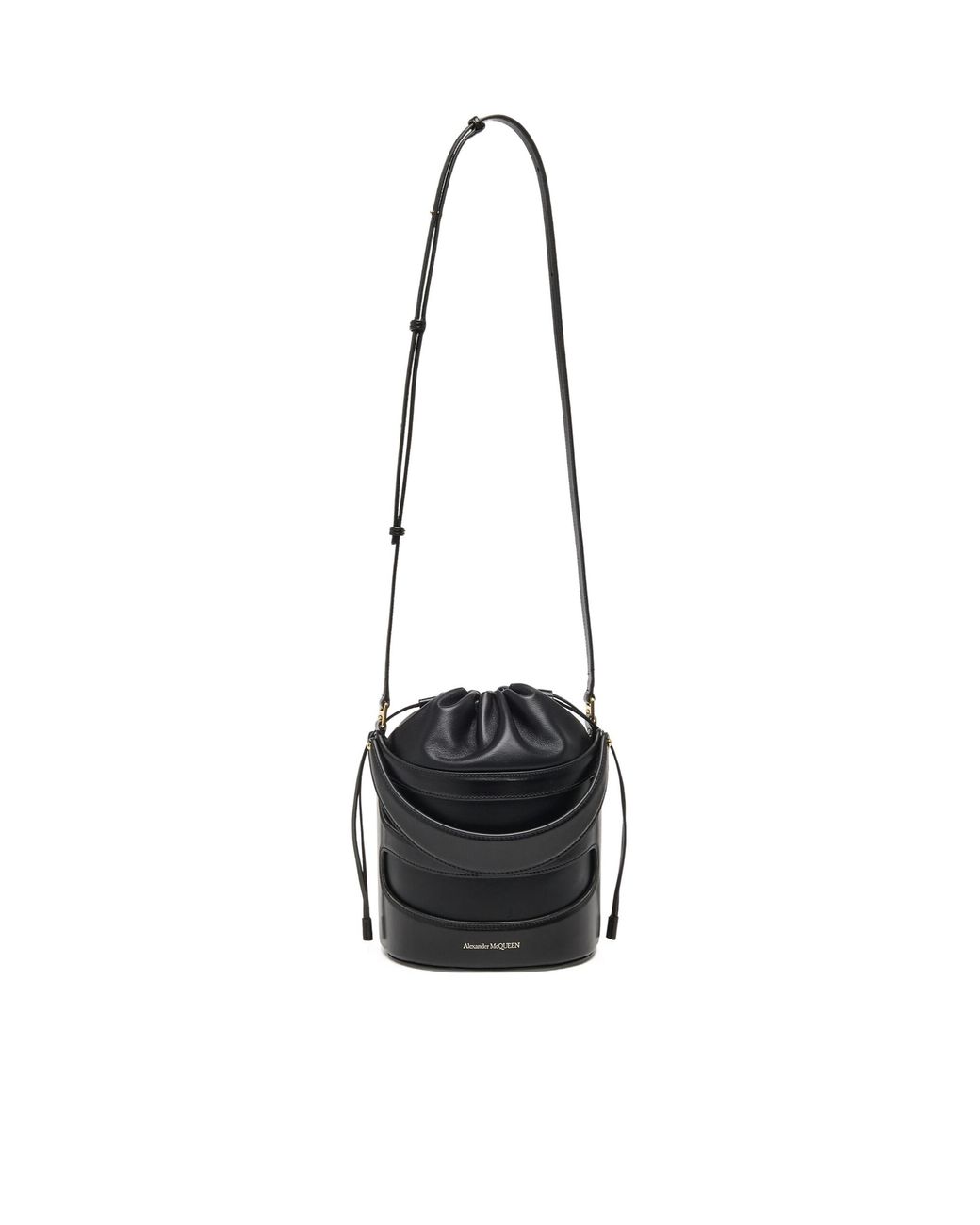 McQueen Black Logo Printed Drawstring Bucket Bag