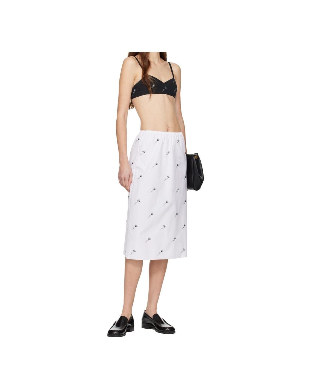 Rier White Pop Floral Print Midi Skirt