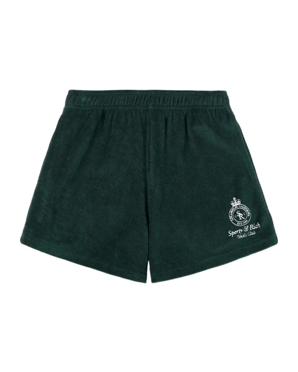 Sporty & Rich Green Logo-Embroidery Shorts
