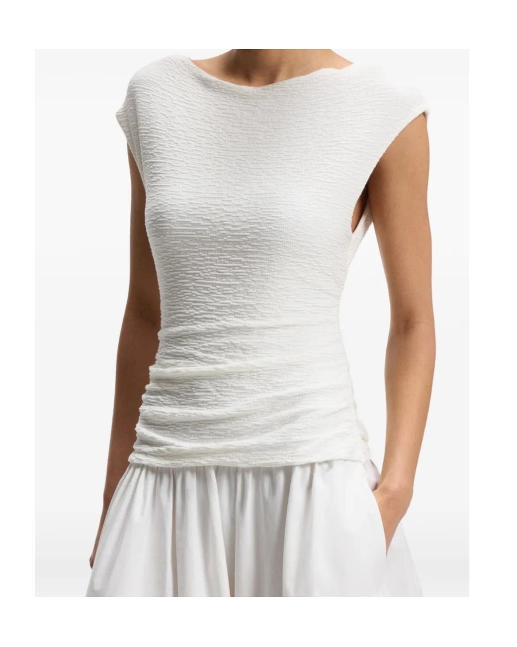 Boss White Ruched-Detail Midi Dress