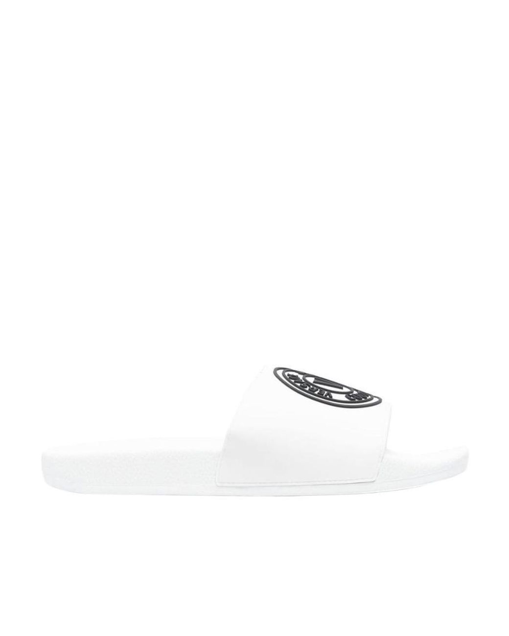 Versace Jeans White Logo-Print Flat Slides for men