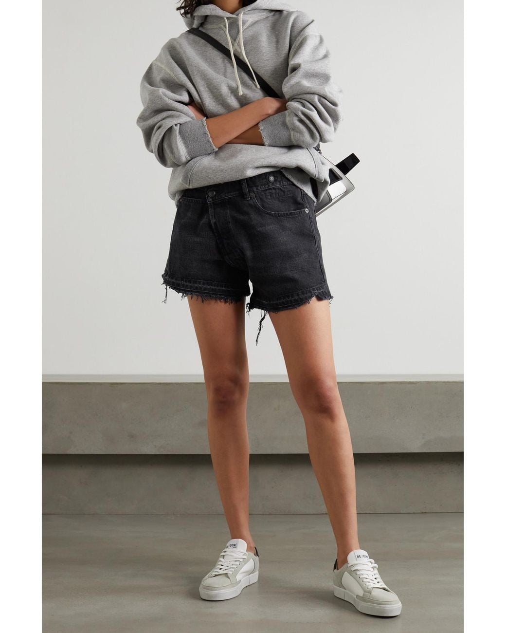 R13 Black Cross-Designed Denim Shorts