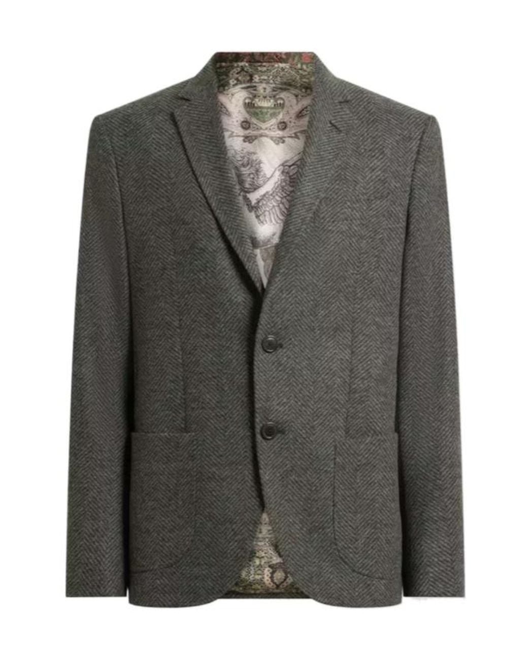 Etro Green Herringbone Single-Breasted Blazer for men