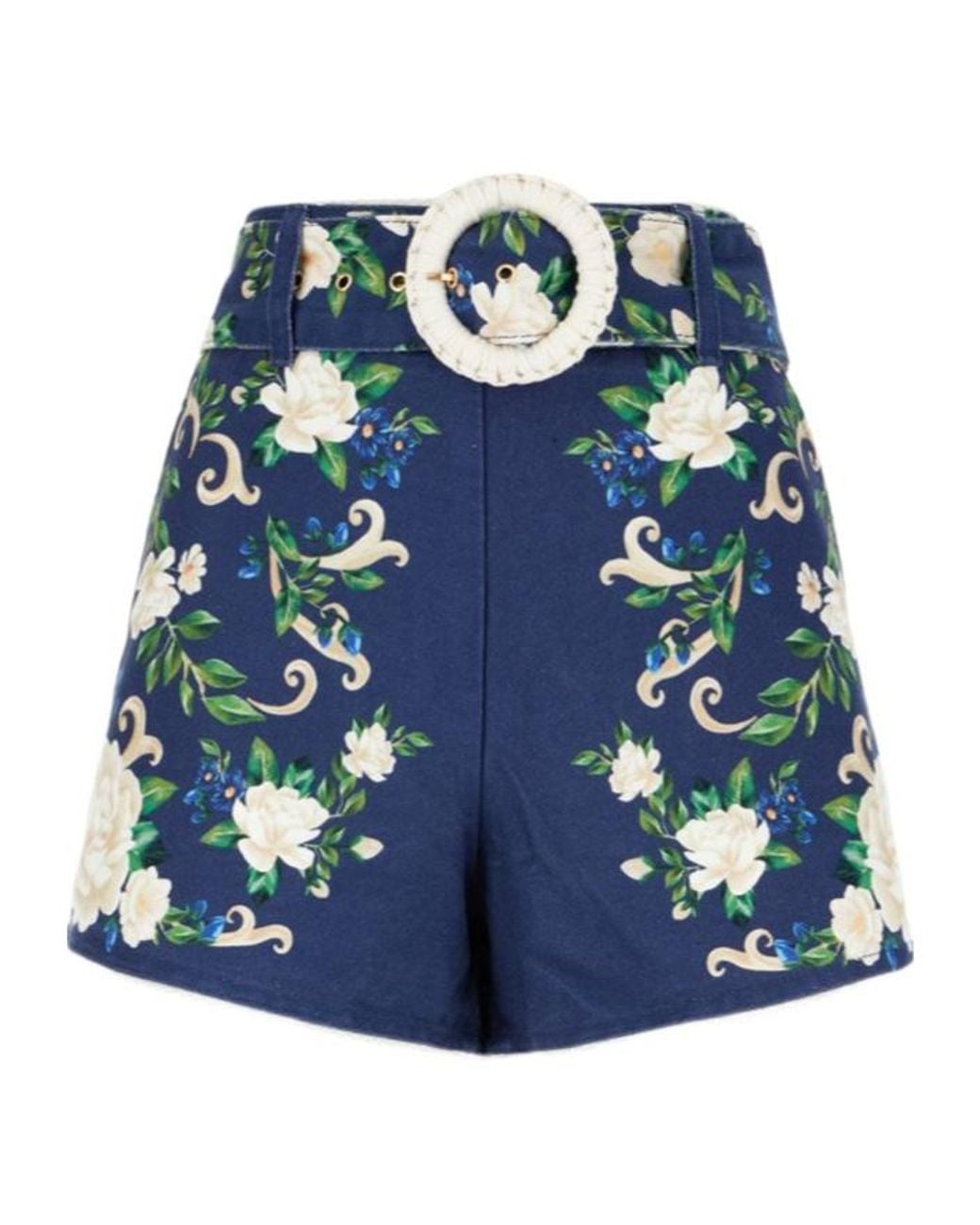 Farm Rio Blue Flower Tapestry Belted Shorts