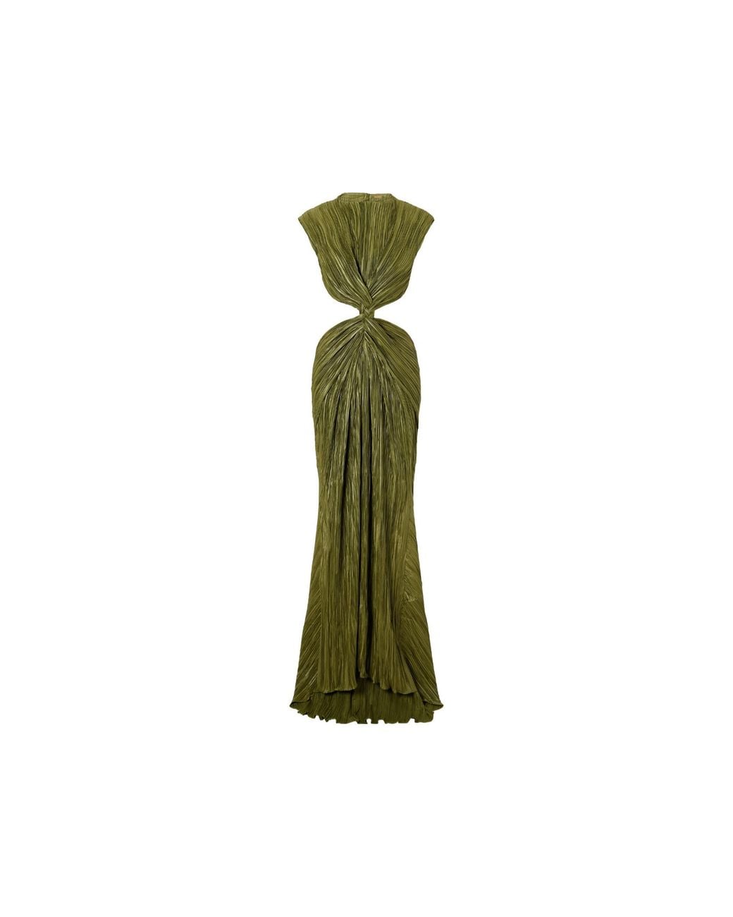 Cult Gaia Green Open-Back Braided Gathered Plissé Gown