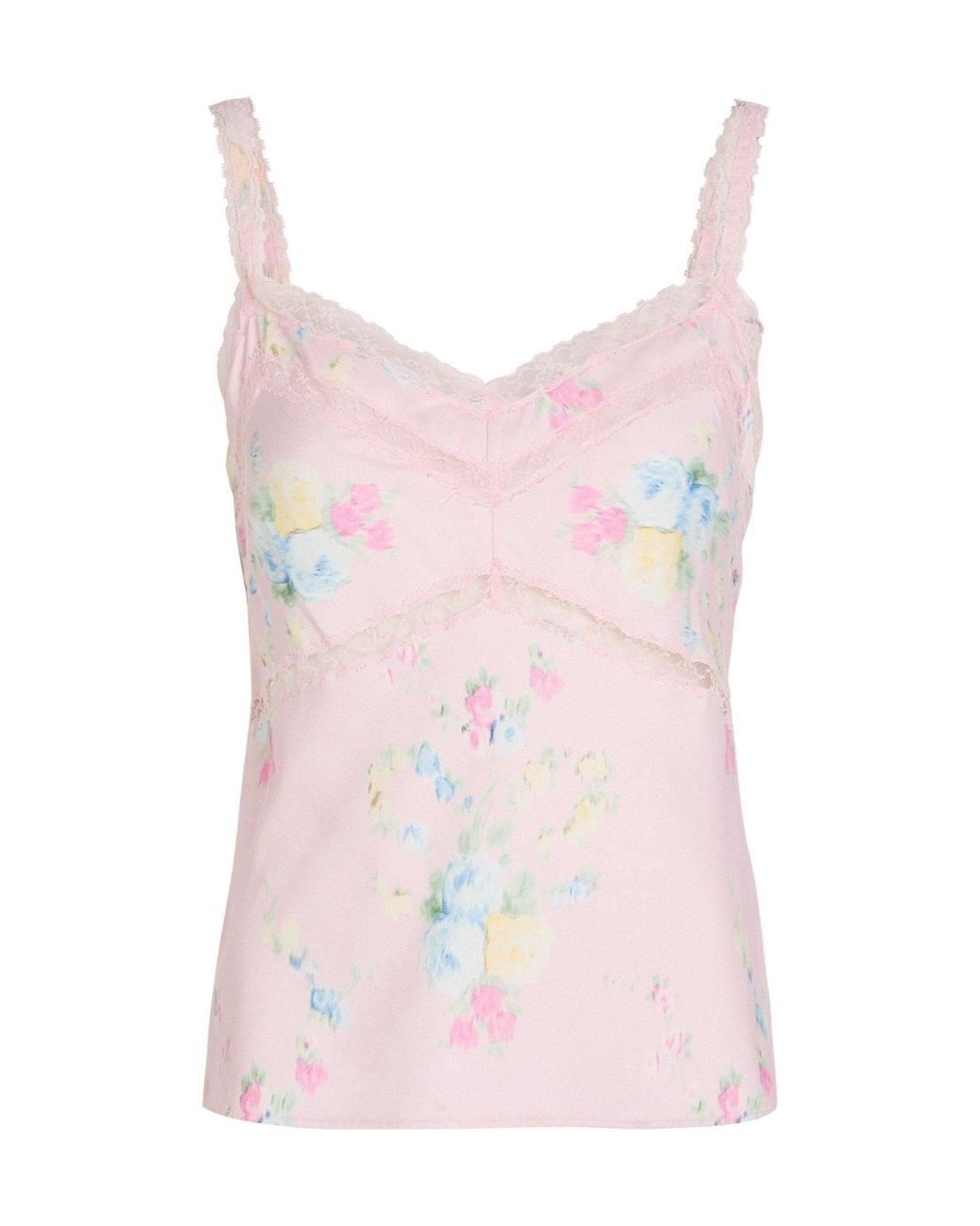 LoveShackFancy Pink Floral Print Tank Top