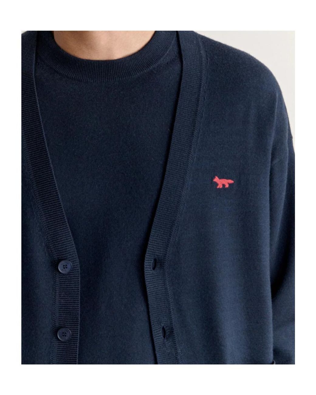 Maison Kitsuné Blue Maison Kitsuné Profile Fox V-Neck Cardigan for men