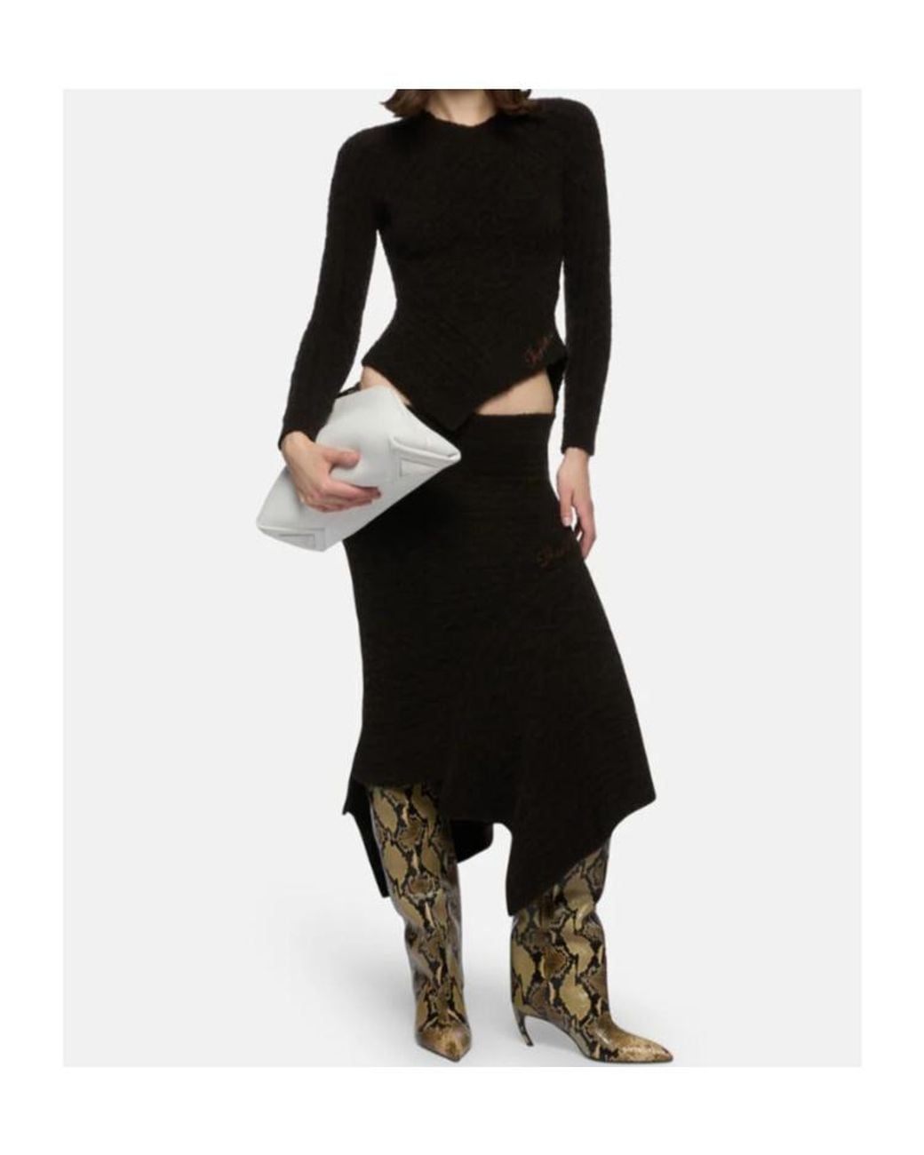 The Attico Black The Cable Knitted Midi Skirt