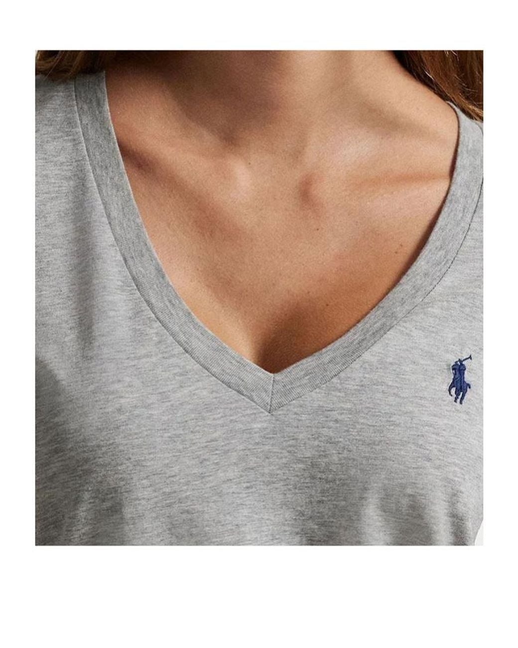 Polo Ralph Lauren Gray Logo-Embroidered V-Neck T-Shirt