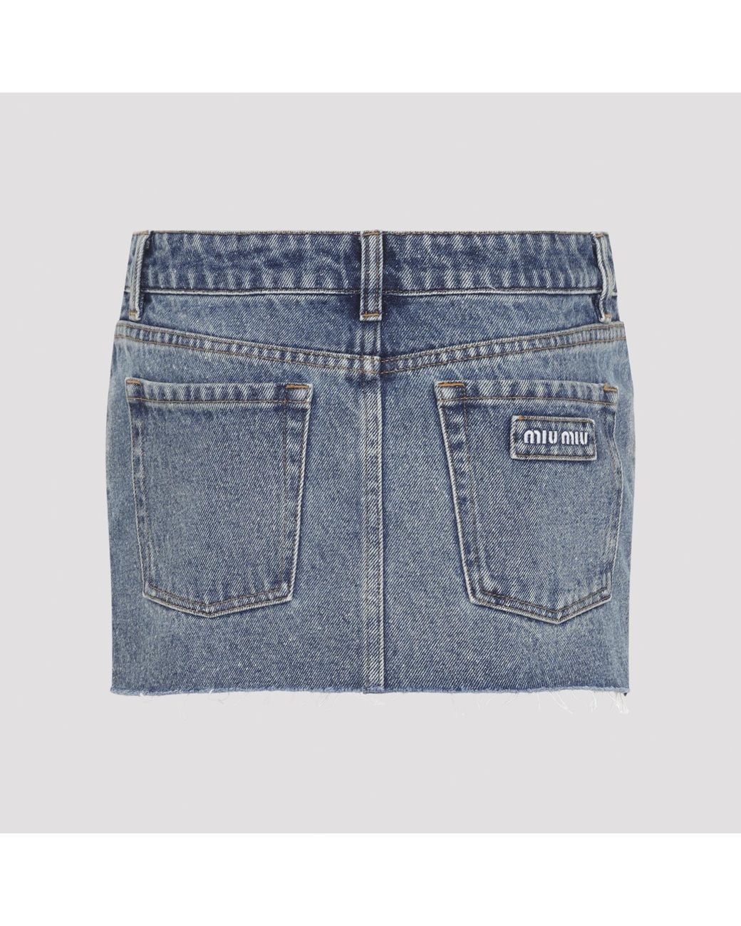 Miu Miu Blue Raw-Edge Denim Mini Skirt
