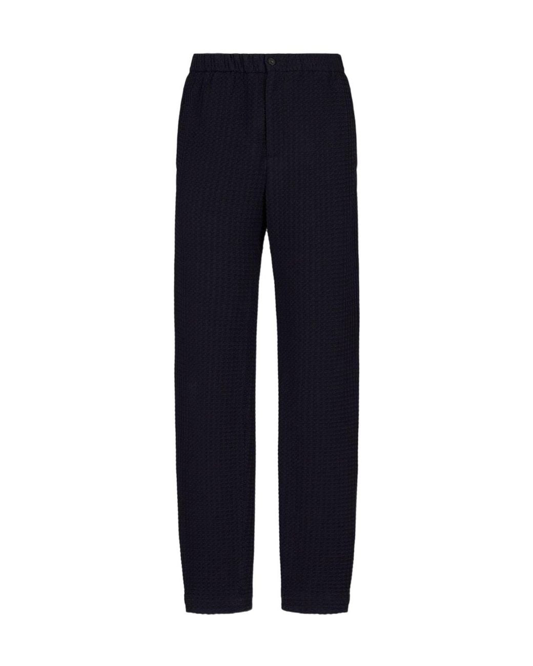 Emporio Armani Blue Knit Tapered Trousers for men