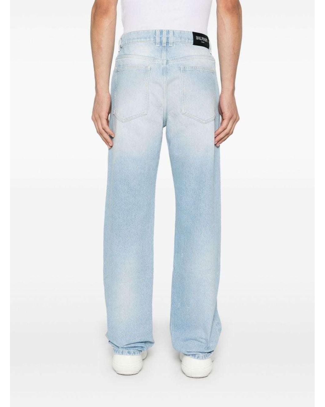 Balmain Blue Straight Leg Washed Denim Jeans for men