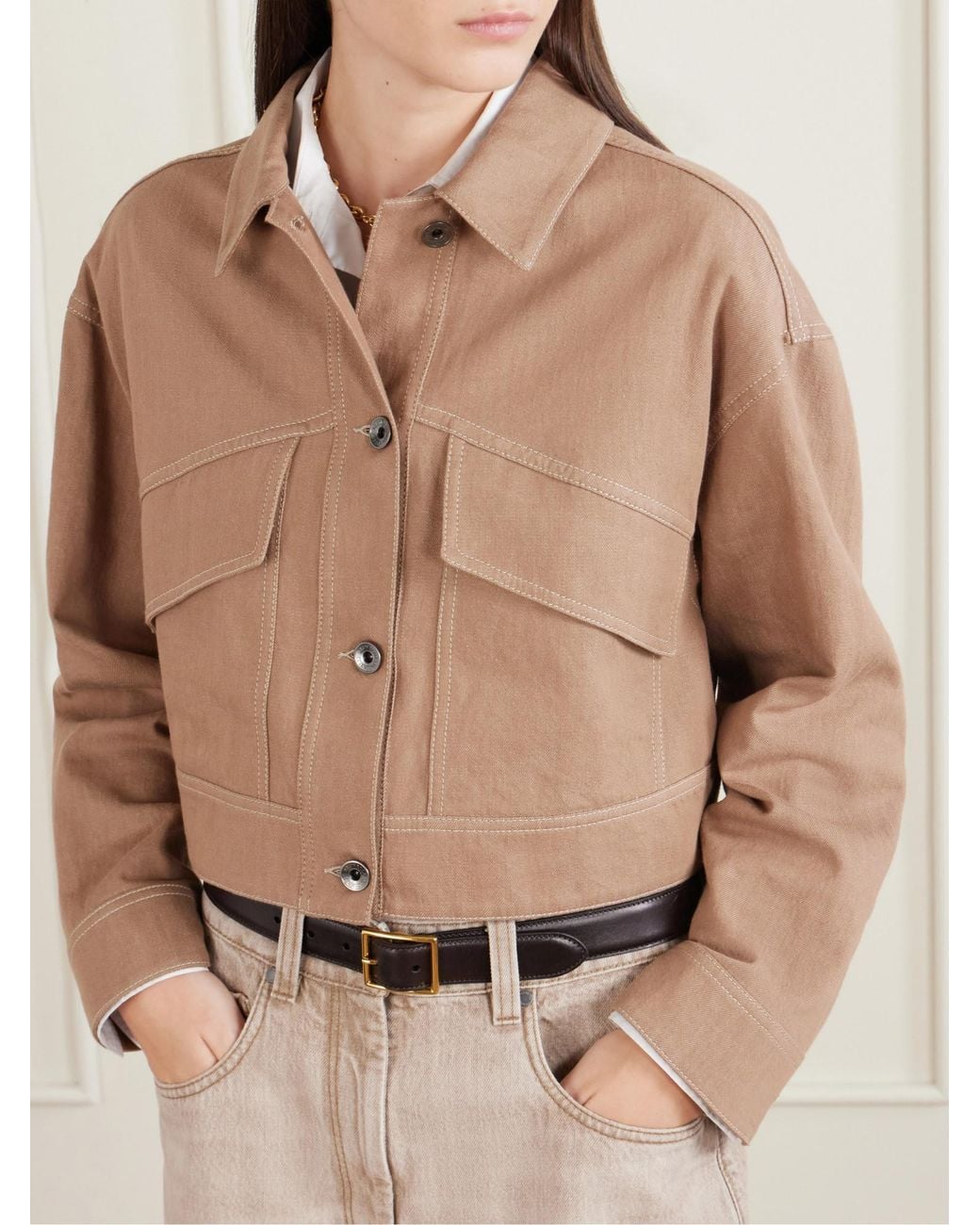 Brunello Cucinelli Brown Denim-Effect Twill Outerwear Jacket