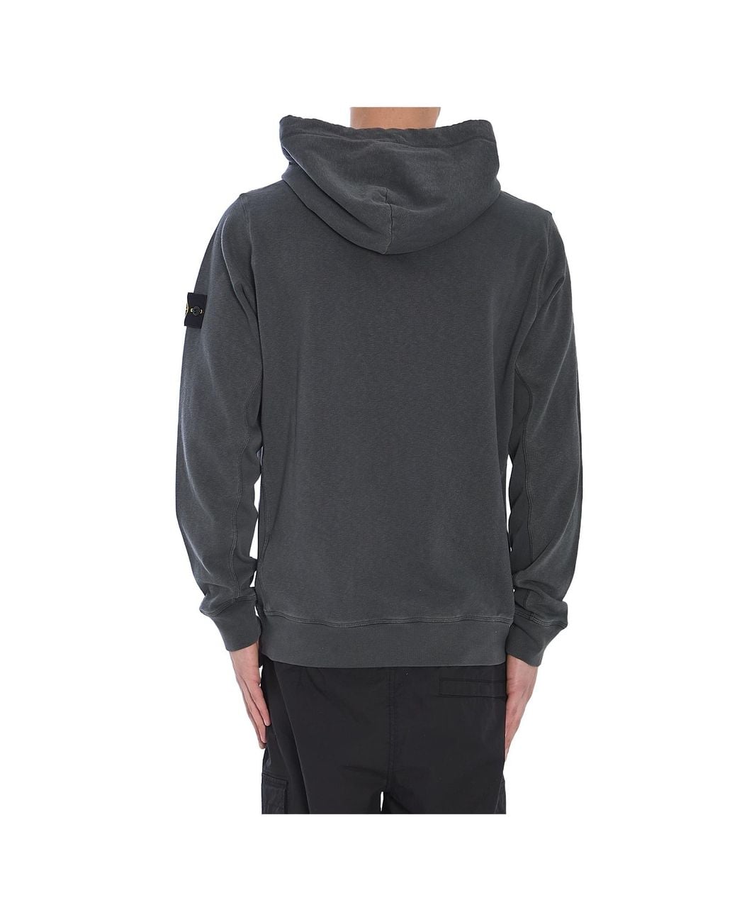 Stone Island Black Logo-Patch Long-Sleeved Hoodie for men