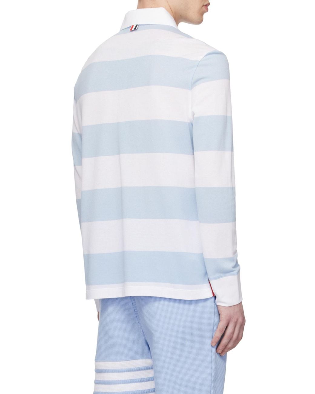 Thom Browne White Striped Long-Sleeved Polo Shirt for men
