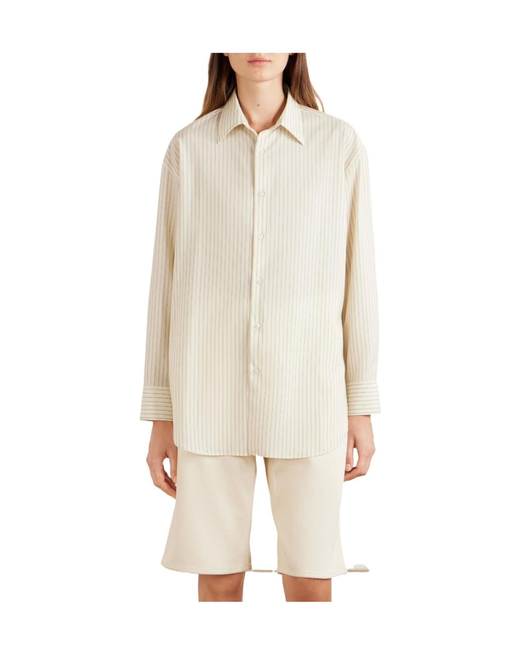 Auralee White Striped Wool Shirt