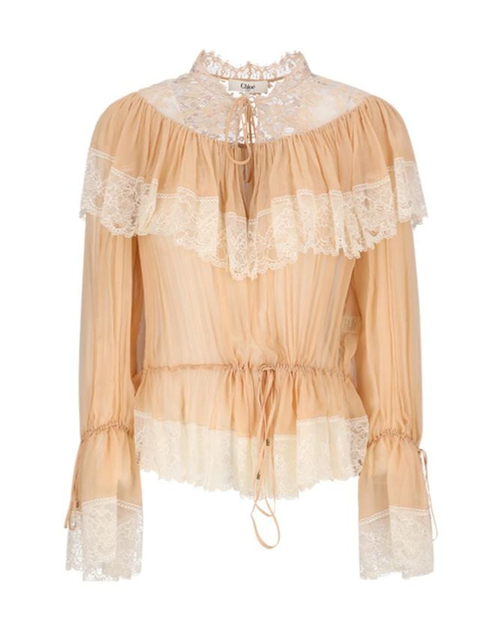 Chloé White Lace Ruffled Top