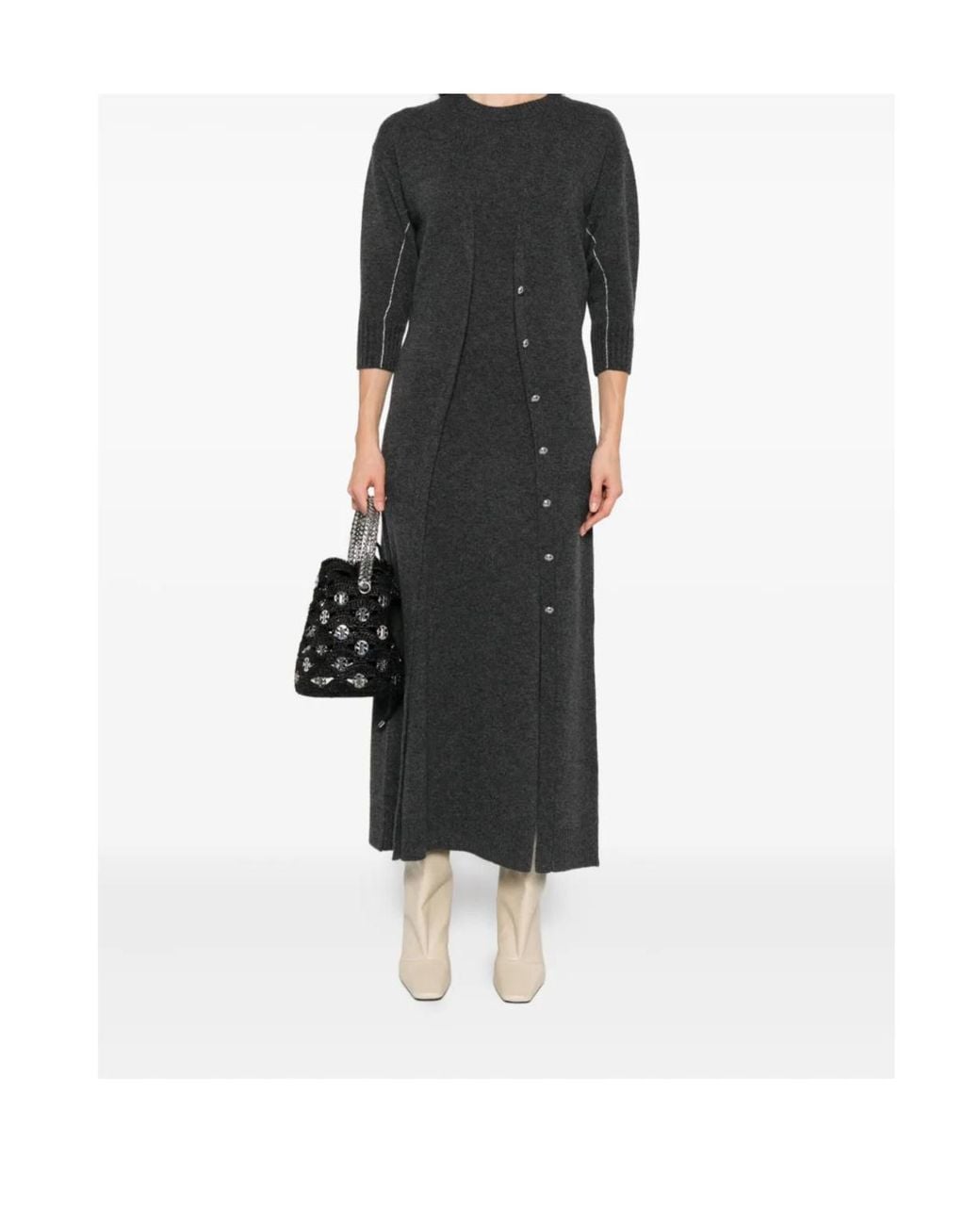 Rabanne Black Layered Knitted Midi Dress