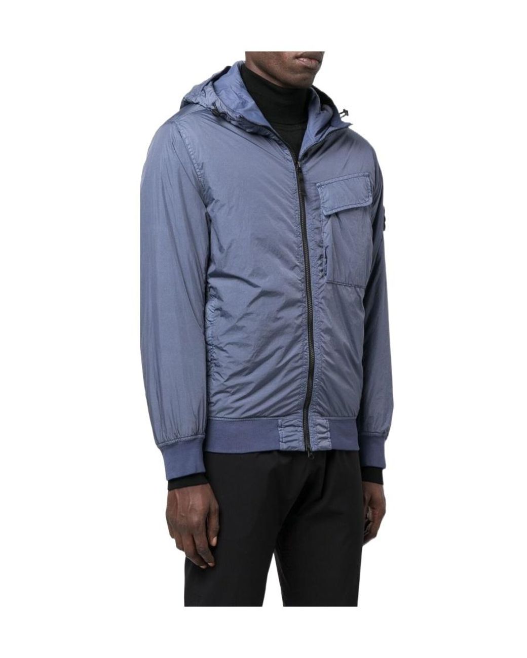 Stone Island Blue Logo Patch Zip-Up Padded Jacket for men