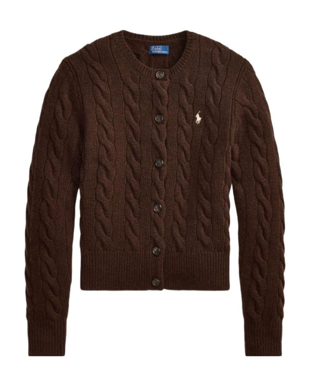 Polo Ralph Lauren Brown Cable-Knit Wool-Cashmere Cardigan