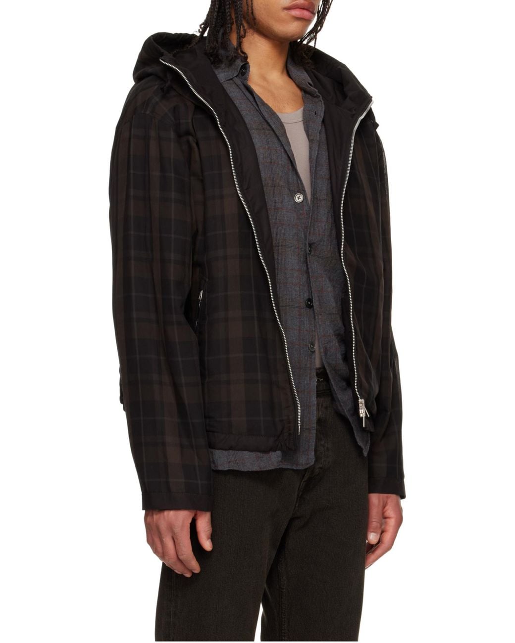 Our Legacy Black Check Hooded Jacket for men