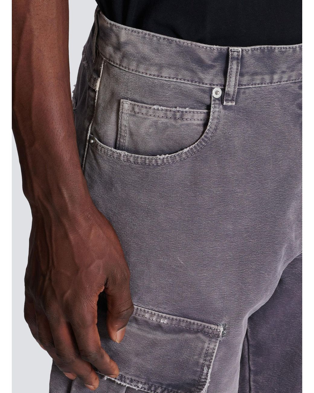 Balmain Gray Denim Loose-Fit Cargo Jeans for men