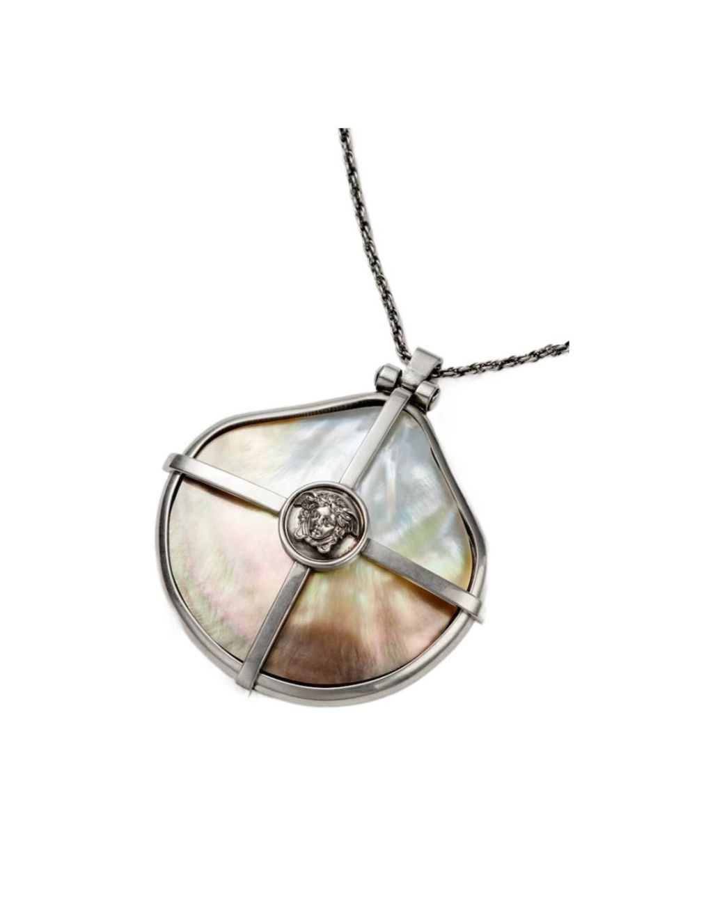 Versace White Medusa Mother-Of-Pearl Pendant Necklace