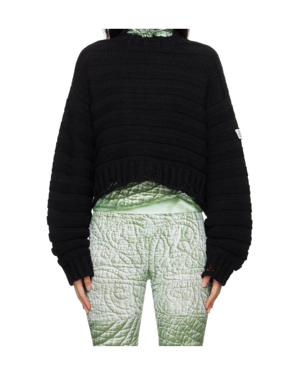 MM6 by Maison Margiela Black Numbers-Patch Distressed Jumper