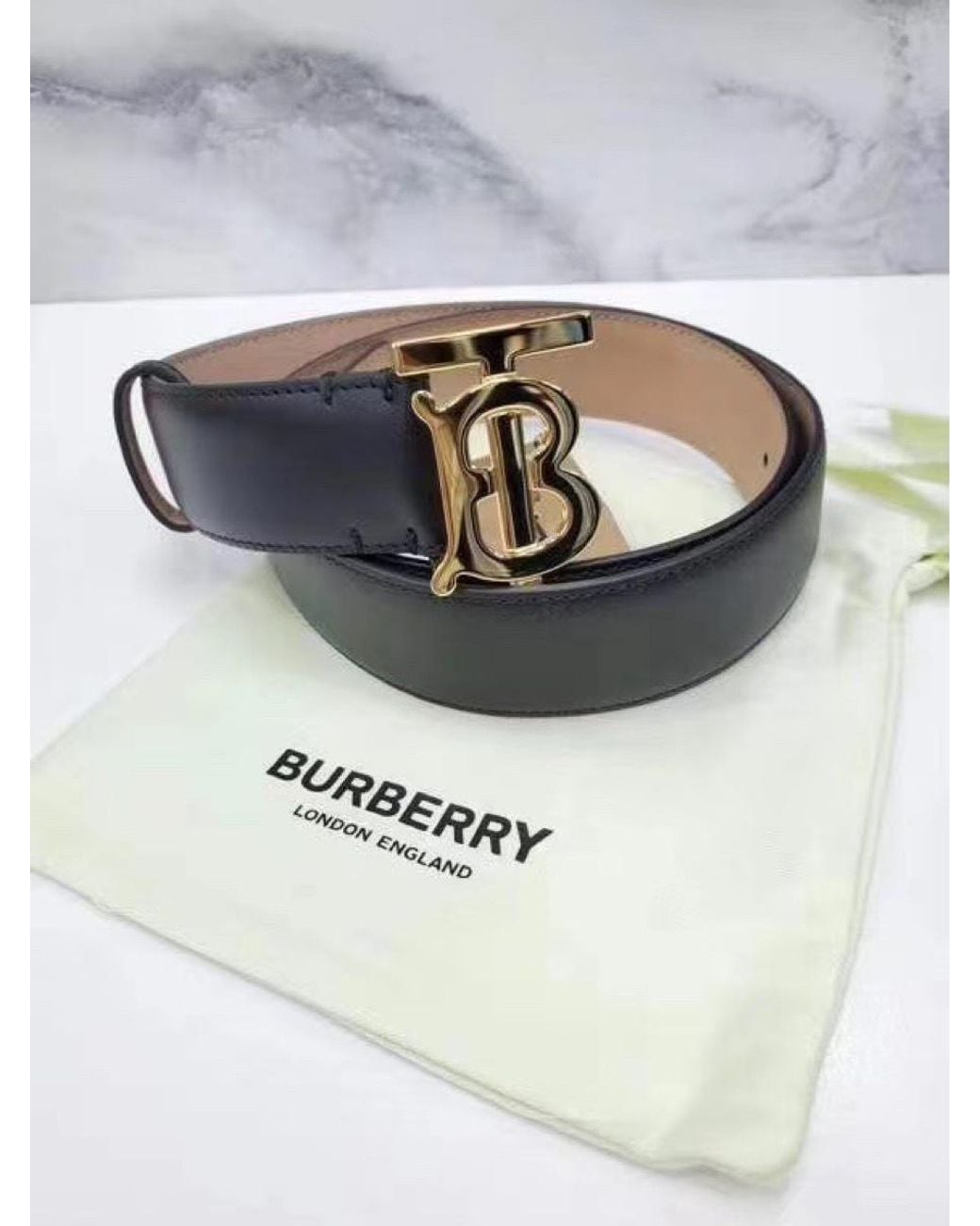 Burberry White Tb Plaque Buckle Belt