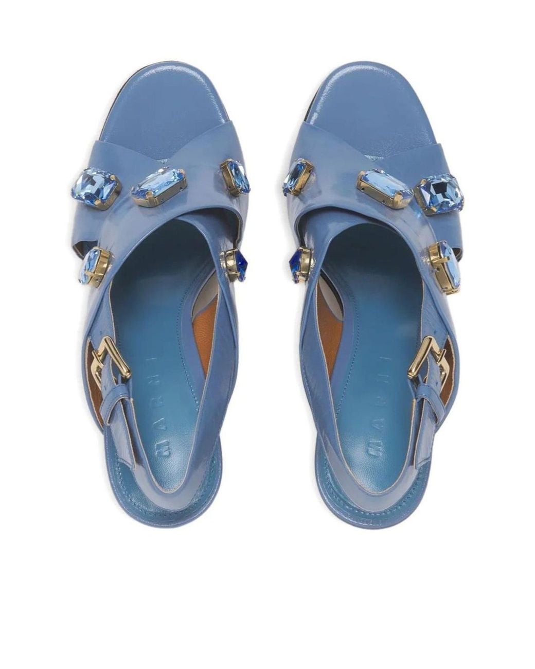 Marni Blue Embellished Criss-Cross Sandals
