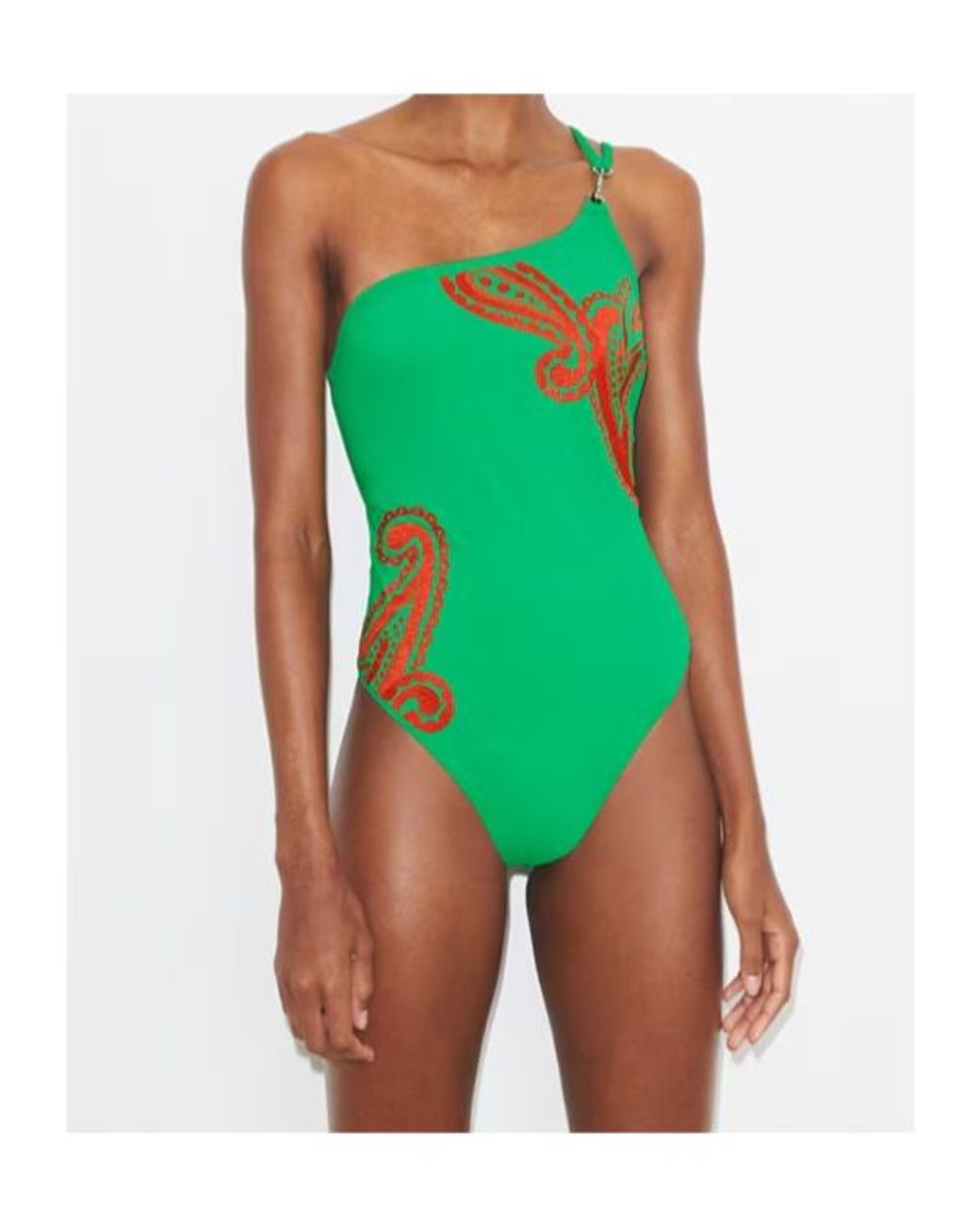 Tory Burch Green One-Shoulder Swimsuit