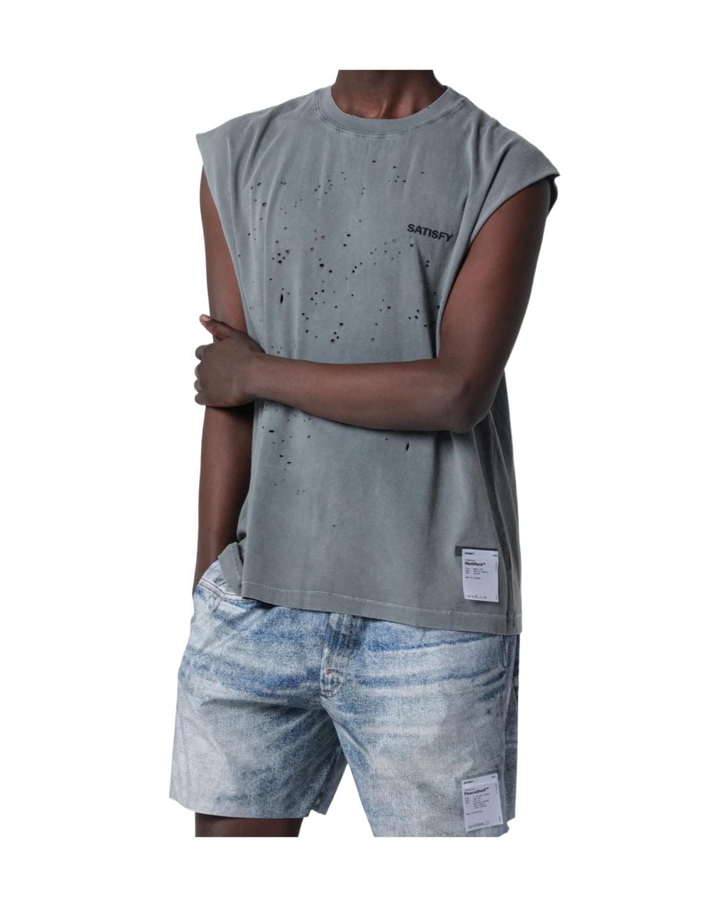 Satisfy Gray Mothtech Distressed Sleeveless T-Shirt for men
