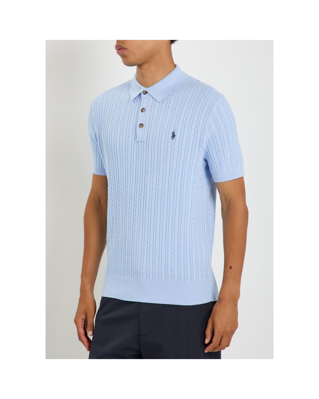 Polo Ralph Lauren Blue Jigsaw-Knit Polo Shirt for men