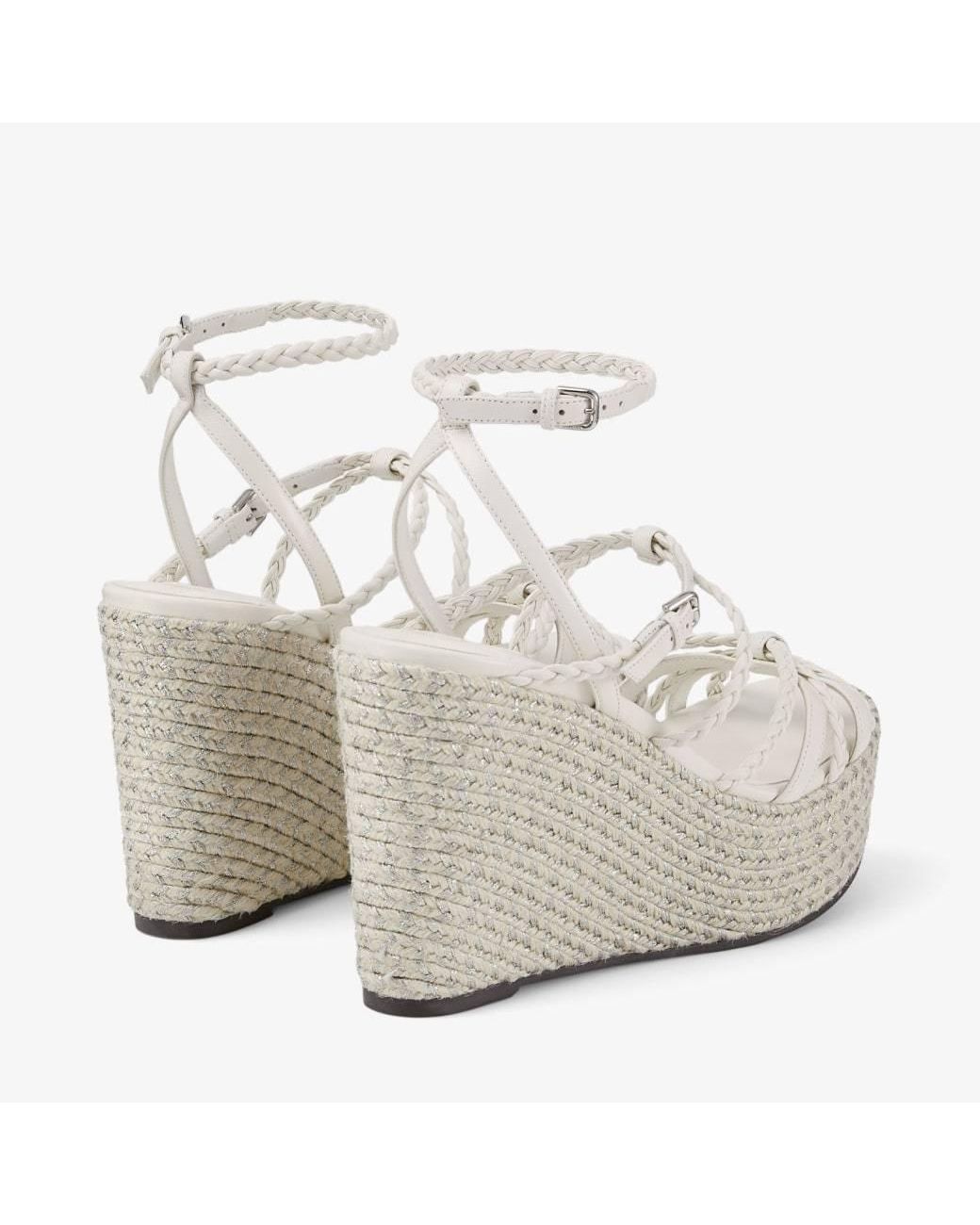 Jimmy Choo White Nyra 100 Leather Wedge Sandals