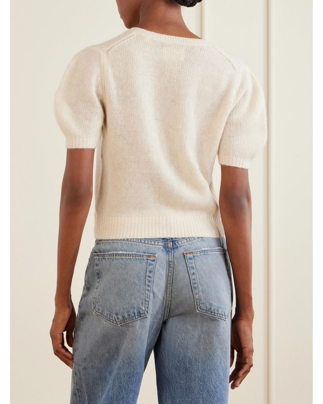 Doen White Short Cashmere Cardigan