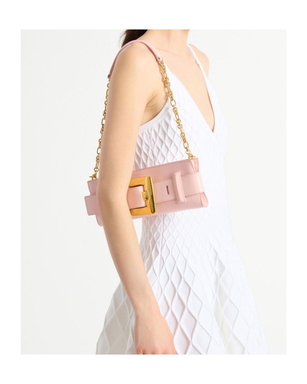 Balmain Pink Anthem Smooth Leather Clutch