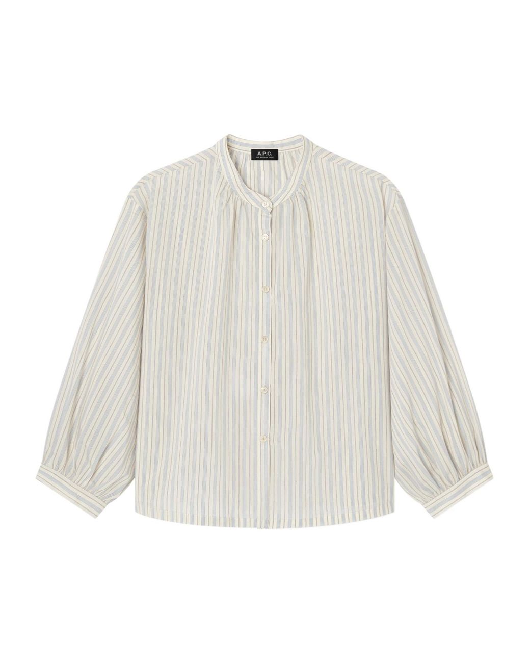 A.P.C. White Striped Band-Collar Shirt