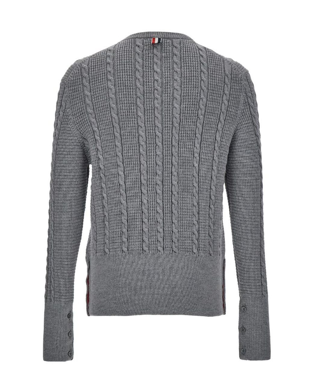 Thom Browne Gray Rwb-Striped Cable-Knitted Crewneck Jumper for men