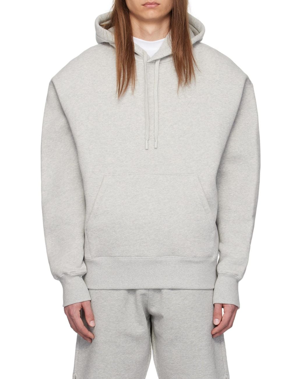 AMI Gray Long-Sleeved Drawstring Hoodie for men