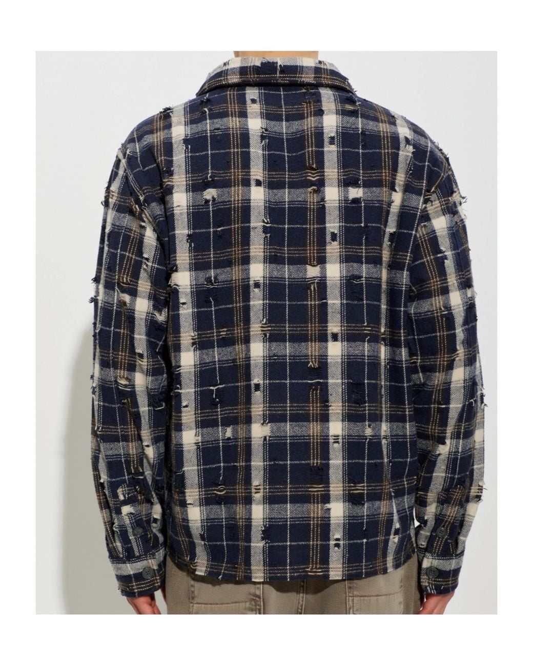 AllSaints Blue Rei Distressed Check Shirt for men