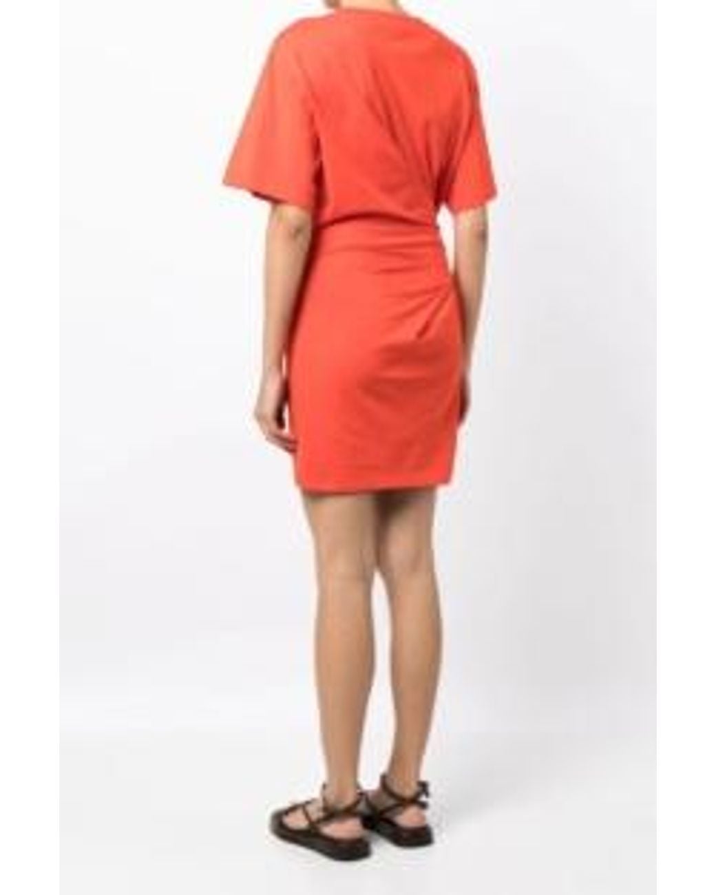 FRAME Red Short-Sleeve Ruched-Detail Minidress