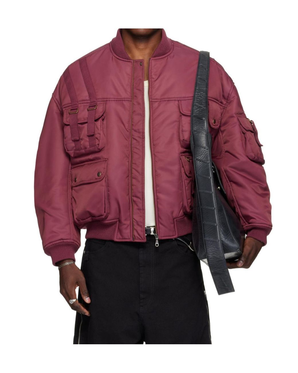 Lu'u Dan Red Stand-Collar Bomber Jacket for men