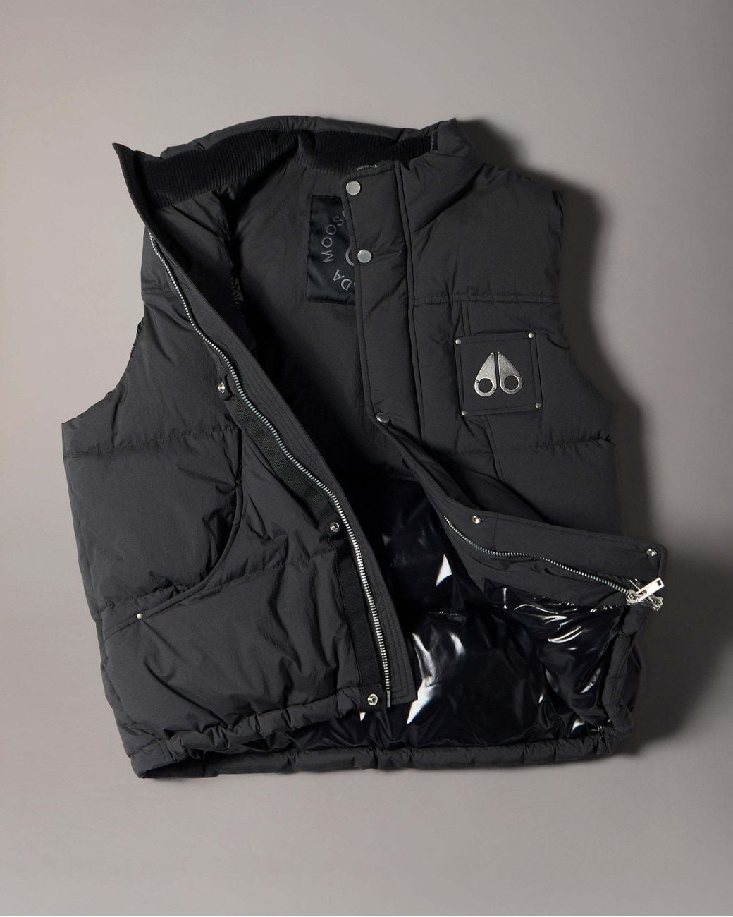 Moose Knuckles Blue Logo Patch Down Gilet for men