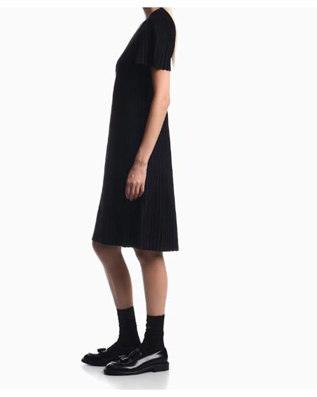 Emporio Armani Blue Ribbed-Knit Short-Sleeve Midi Dress