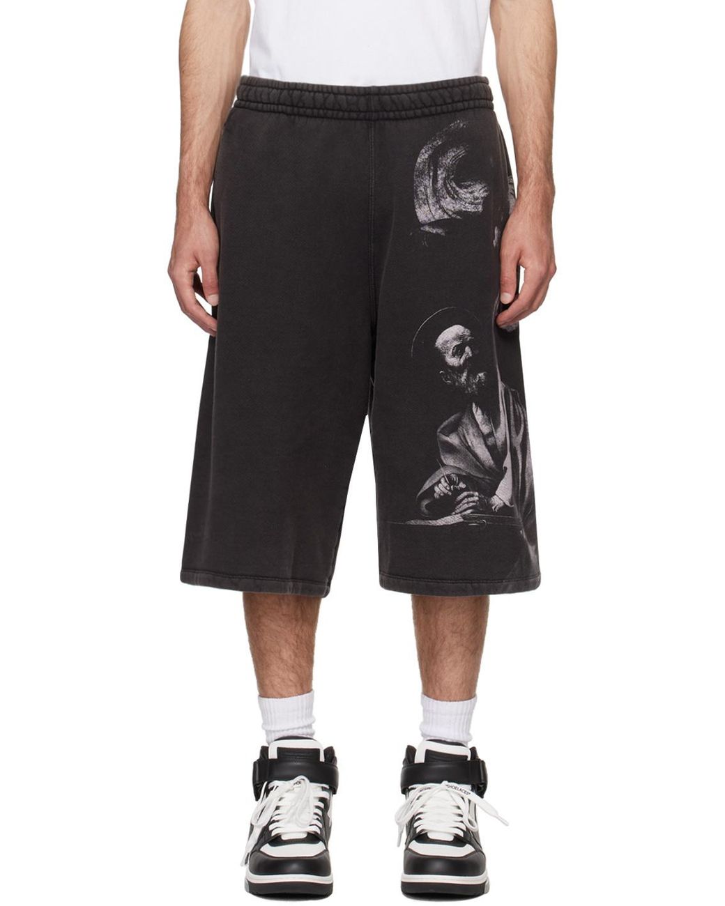 Off-White c/o Virgil Abloh Black Graphic Printed High Waist Shorts for men