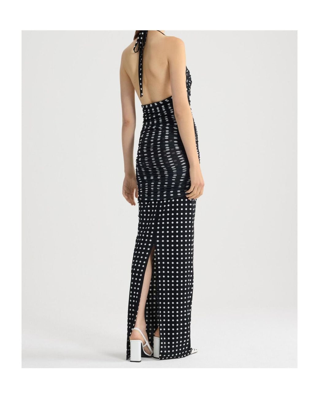 Patou Blue Ruched Polka-Dot Dress
